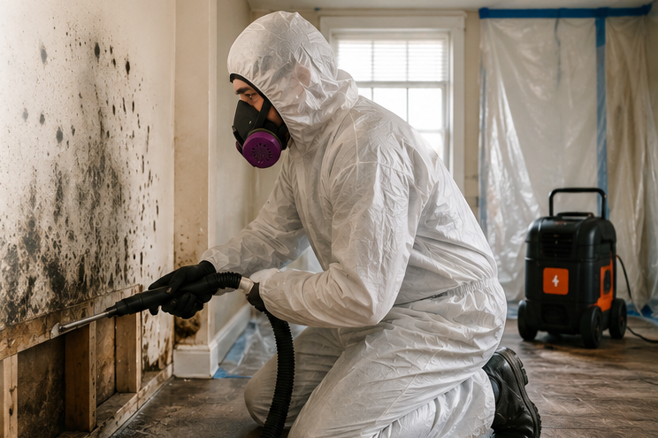 Mold removal technician inspecting a property in New York City